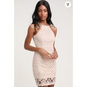 Lulus Steal A Kiss Blush Pink Lace Dress Women's XS Halter Top Mini Short Cute